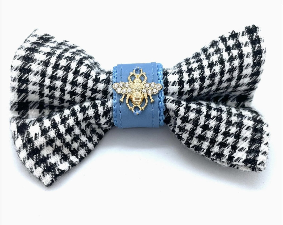 Luxury Bow Tie in Black, White & Blue, Umka Papillon