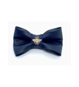 Neptune dog collar, bow tie, and leash set with gold hardware, Umka Papillon